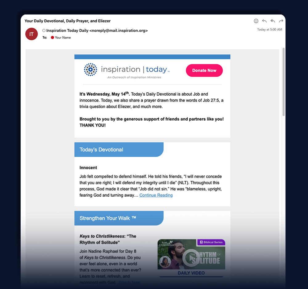 Inspiration Today Newsletter Sample